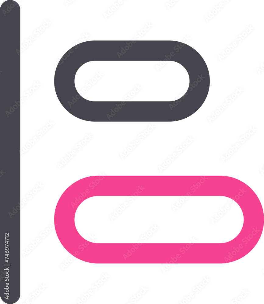 Left Align icon in grey and pink line art. Left Align icon in grey and pink line art.