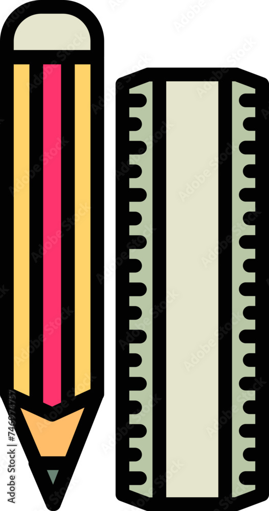 Obraz premium Pencil with ruler scale icon in flat style.
