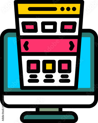 Colorful preview thumbnail web page on desktop screen icon or symbol.
