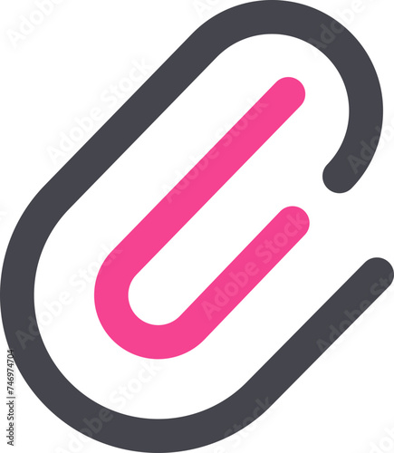 Paperclip icon in grey and pink outline.