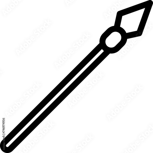Black line art illustration of spear icon.