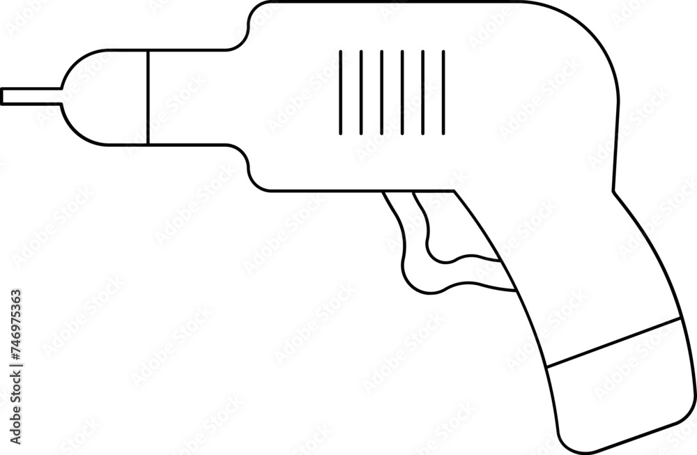 Drill Machine Icon or Symbol in Black Line Art. Drill Machine Icon or Symbol in Black Line Art.