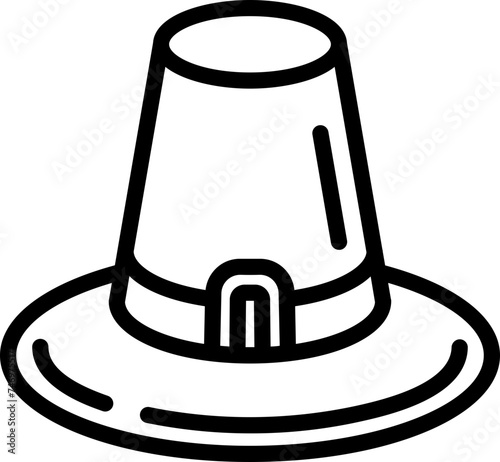 Black line art of pilgrim hat icon. photo