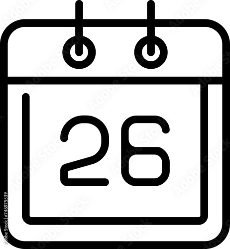 26 Date calender icon in line art.