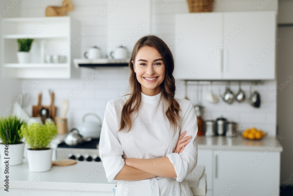 A Smiling Kitchen Worker in a Well-Organized Kitchen. Fictional Character Created By Generated By Generated AI.