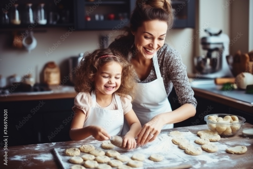 A Mother and Daughter Baking Cookies Together in the Kitchen, Fictional Character Created By Generated AI. A Mother and Daughter Baking Cookies Together in the Kitchen, Fictional Character Created By Generated AI.