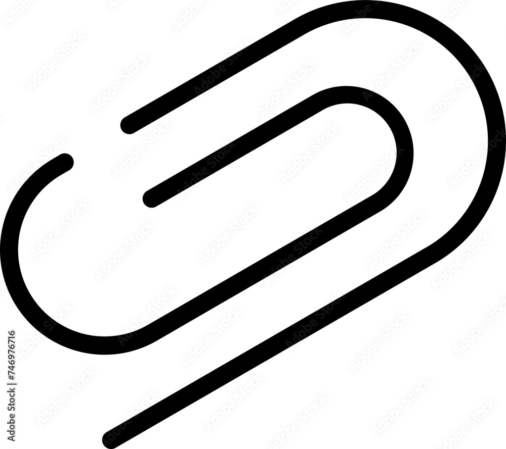 Black Line Art Paper Clip Icon In Flat Style.