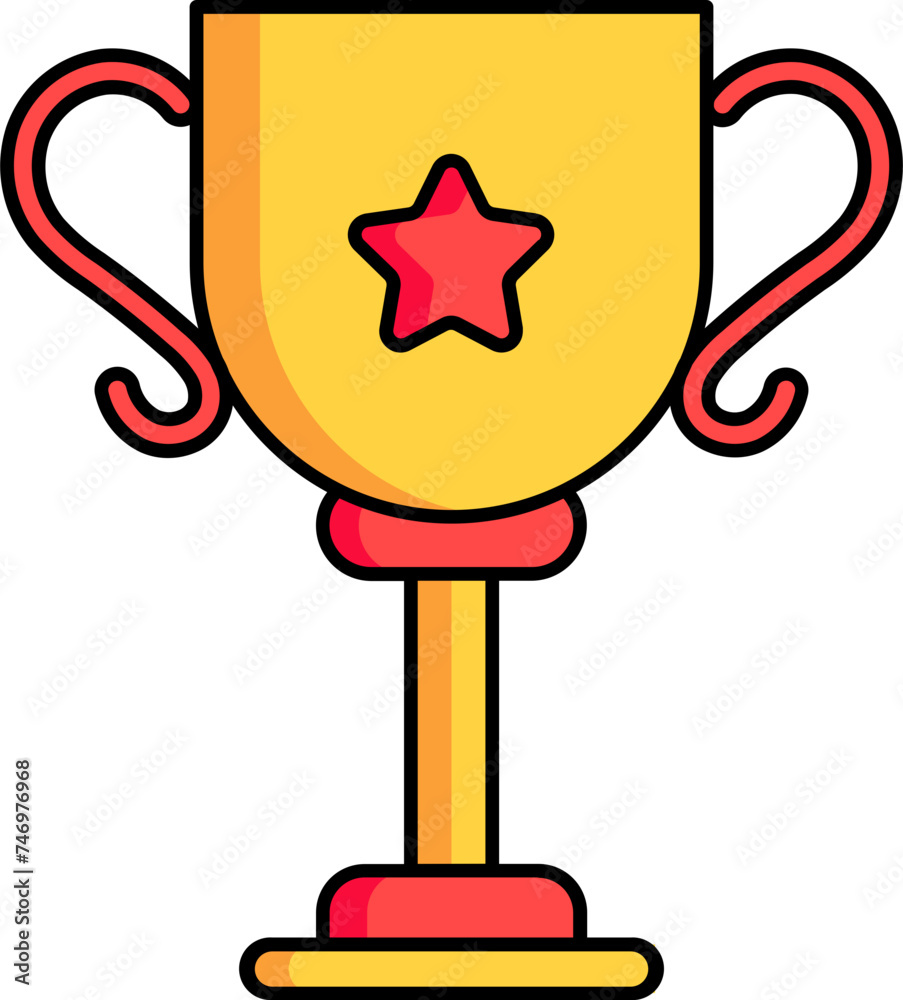 Star symbol on Trophy cup icon in yellow and red color. Star symbol on Trophy cup icon in yellow and red color.