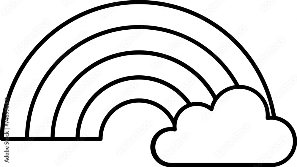 Fototapeta premium Rainbow With Cloud Icon In Black Line Art.