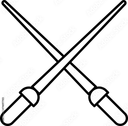Cross Swords Icon in Black Line Art.