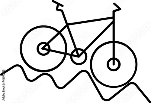 Bicycle on Bumpy Road icon in Black Outline.