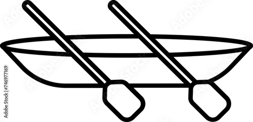 Canoe Boat with Paddles Icon in Thin Line Art.