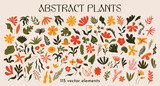 Abstract plants shapes and forms vector illustration set for design. Different types of exotic flowers and leaves decorative elements kit. Large collection of botanical doodles in cartoon, funky style