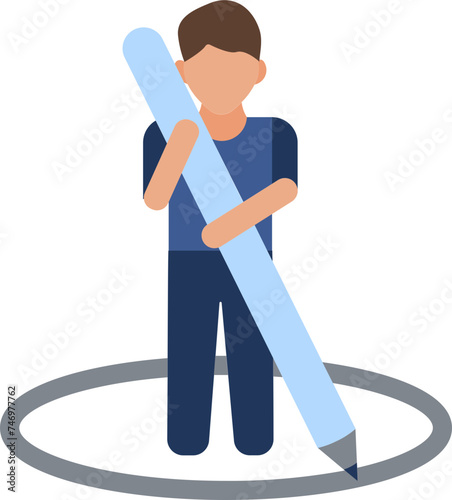 Faceless man draw circle with pencil around his for social distancing icon.