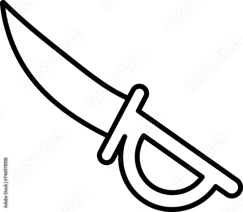 Isolated Dragon knife icon in black line art.