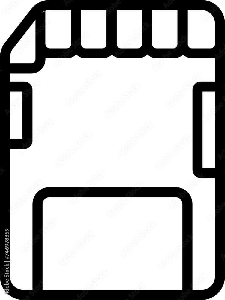 Memory or SD Card Icon In Black Line Art. Memory or SD Card Icon In Black Line Art.