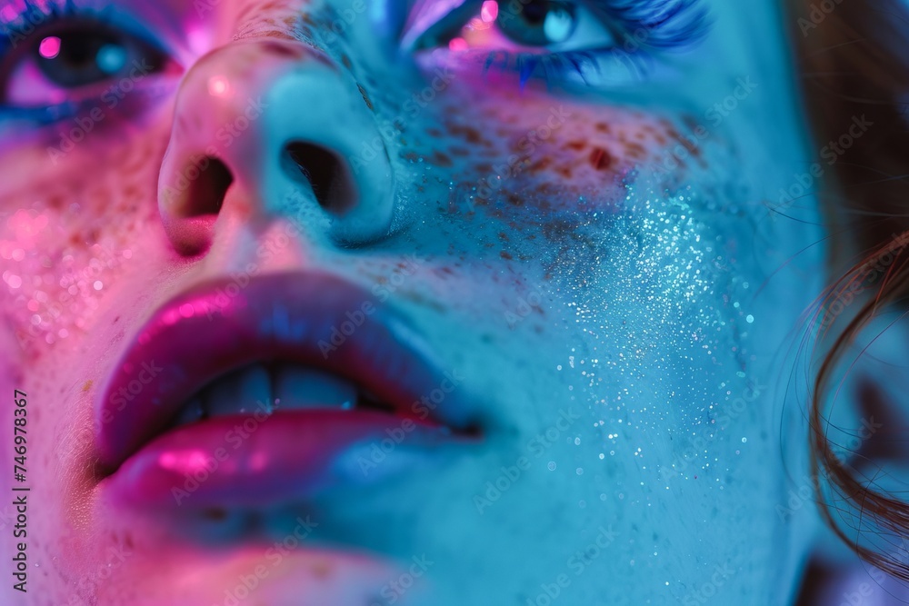 Woman With Blue Makeup and Freckles Woman With Blue Makeup and Freckles