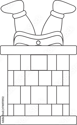 Line Art Illustration Of Santa Going Down Chimney.