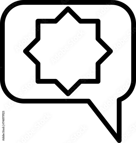 Line art illustration of star message icon.