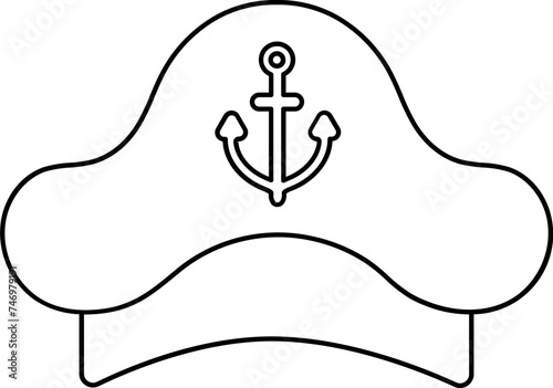 Pirate Cap Icon in Thin Line Art.