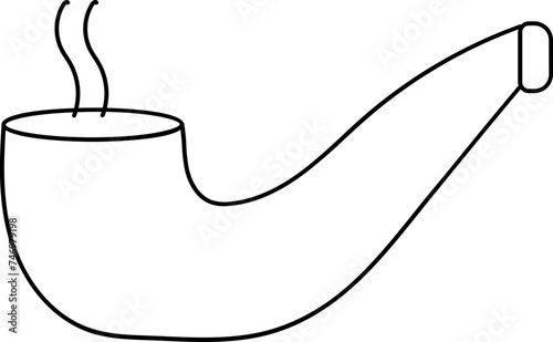 Black Outline Smoking Pipe Icon on White Background.