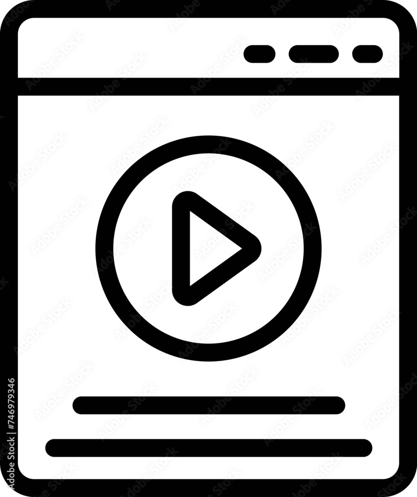 Online Video Play Website Icon in Line Art. Online Video Play Website Icon in Line Art.