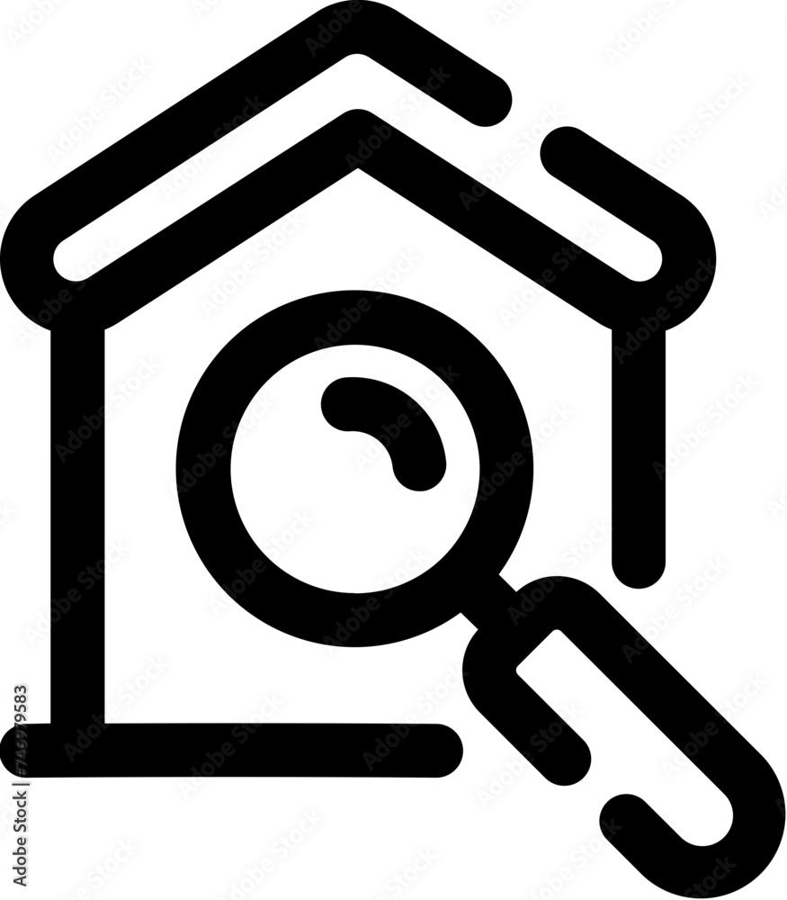 Searching House icon in black line art. Searching House icon in black line art.