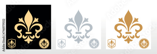Royal lily . Heraldic sign, logo, design element, decoration. Graphic vector pattern