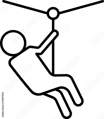 Zip Line Icon In Black Line Art.