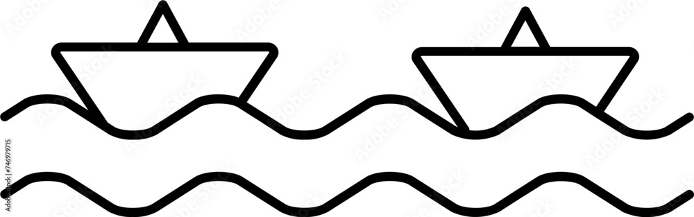 Flat Style Ship Boats on Waves Icon in Line Art. Flat Style Ship Boats on Waves Icon in Line Art.