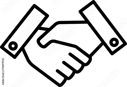 Hand Shake Icon In Black Line Art.