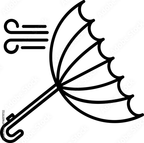 Typhoon Umbrella Icon in Black Line Art.