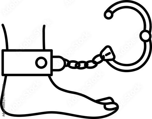 Line art leg with shackle icon in flat style.