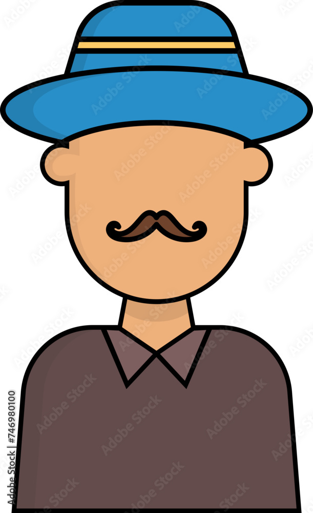 Cartoon mustache man wearing hat icon. Cartoon mustache man wearing hat icon.