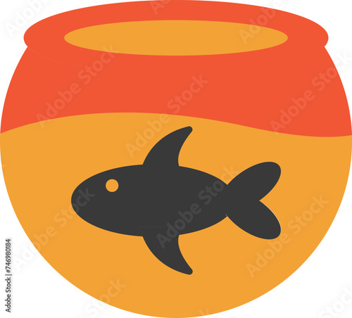 Flat style Black fish in bowl icon or symbol.