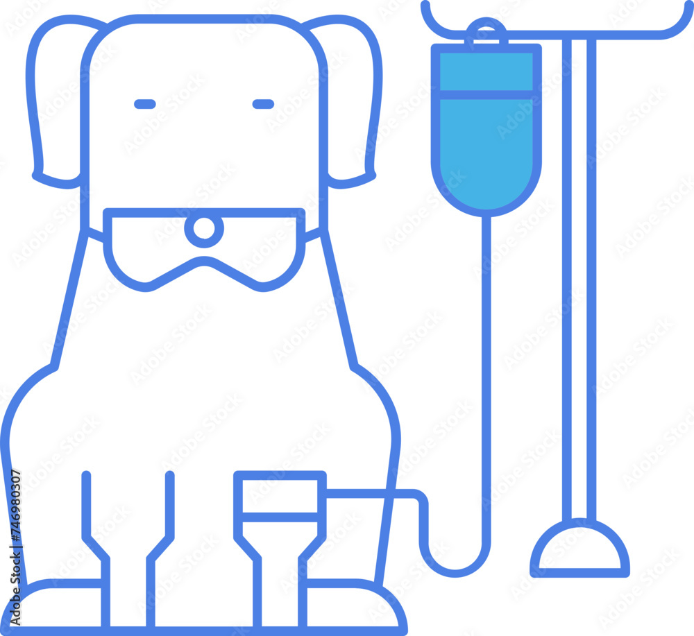 Dog Intravenous Therapy Icon in Blue Line Art. Dog Intravenous Therapy Icon in Blue Line Art.