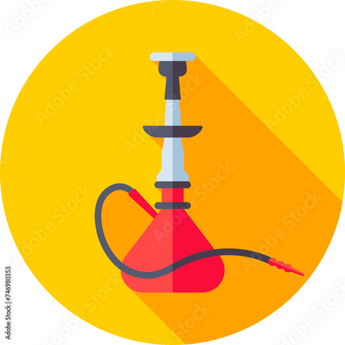 Red and Gray Hookah icon on yellow circle background.