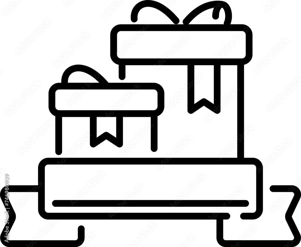 Blank message ribbon with gift boxes icon in thin line art. Blank message ribbon with gift boxes icon in thin line art.