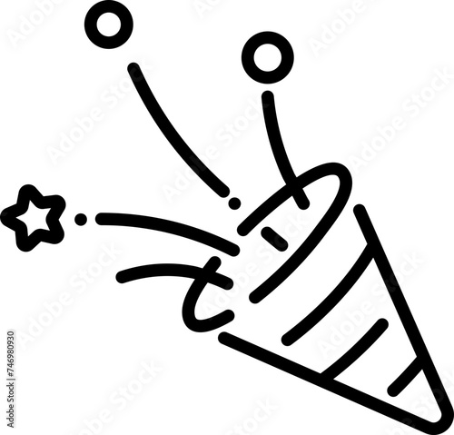 Party popper icon in black line art.