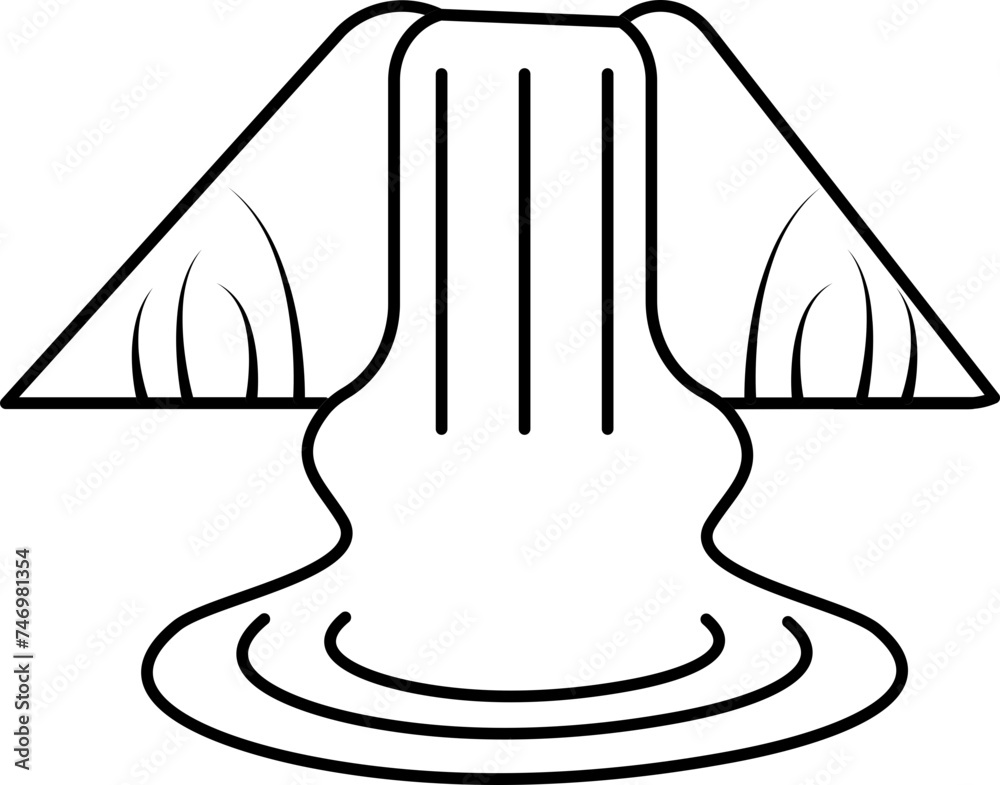 Waterfall with Mountain icon in thin line art. Waterfall with Mountain icon in thin line art.