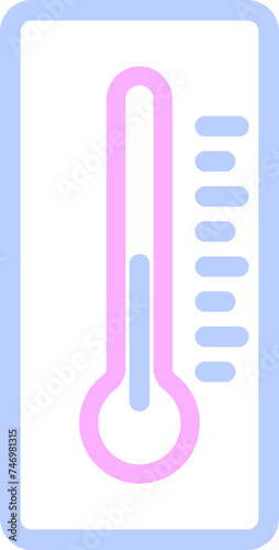 Thermometer Icon or Symbol in Blue and Pink Line Art.