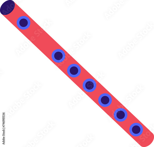 Flat style flute icon in red and blue color.