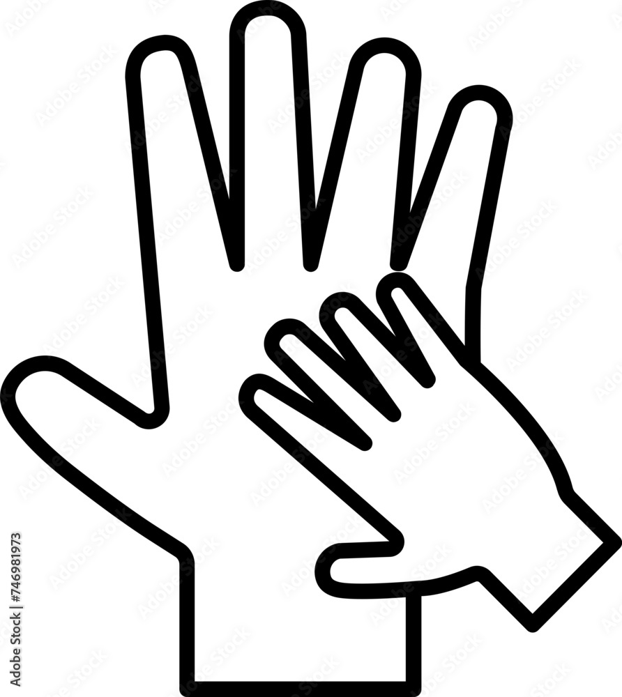 Caring hands icon in black line art. Caring hands icon in black line art.