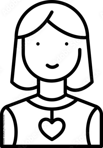 Line art illustration of Cartoon Woman wearing heart locket icon.
