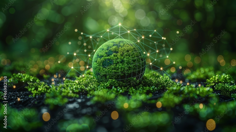a green land around a beautiful green planet with different icons forming, in the style of human-canvas integration, kodak colorplus, internet academia, poster, landscape-focused, transportcore, softb a green land around a beautiful green planet with different icons forming, in the style of human-canvas integration, kodak colorplus, internet academia, poster, landscape-focused, transportcore, softb