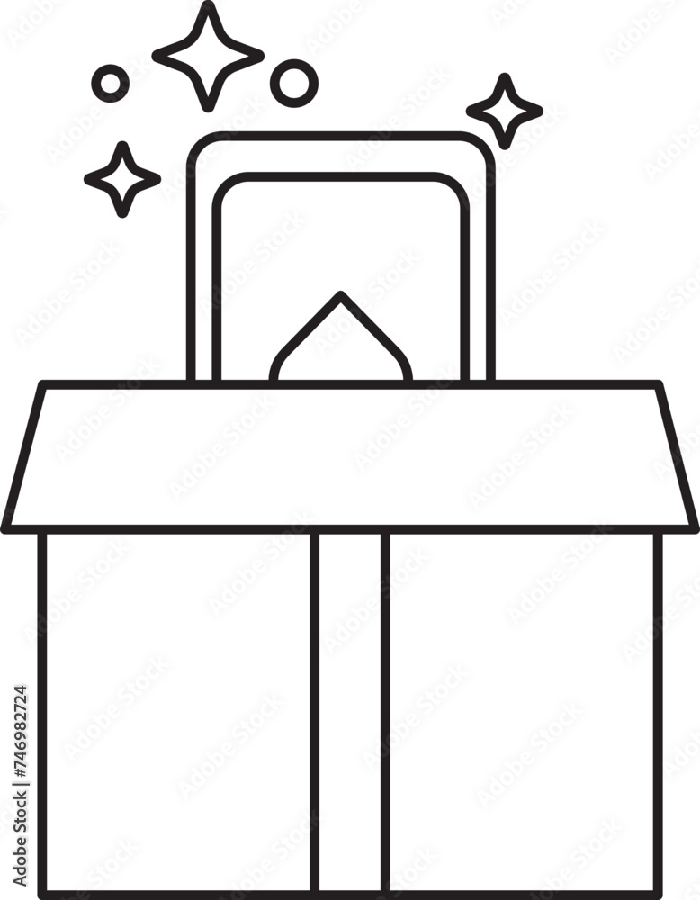 Isolated Magic Box Icon In Black Line Art. Isolated Magic Box Icon In Black Line Art.