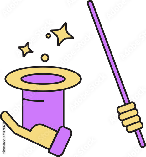 Magician Icon In Purple And Yellow Color.