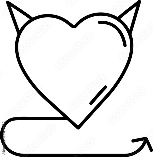 Flat style Devil Heart icon in line art.