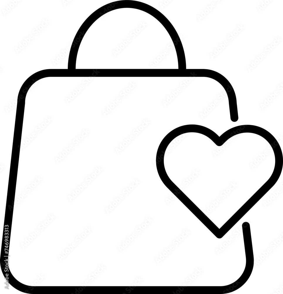 Flat style Heart symbol on carry bag icon in line art. Flat style Heart symbol on carry bag icon in line art.