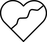 Cracked or broken heart icon in black line art.